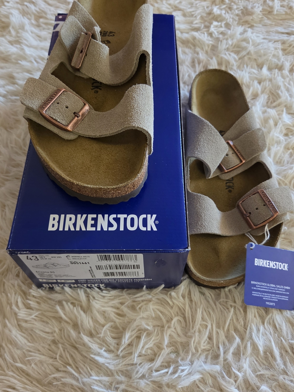 Birkenstock Arizona Suede Taupe Size 43 Regular Width Sandals NIB Genuine